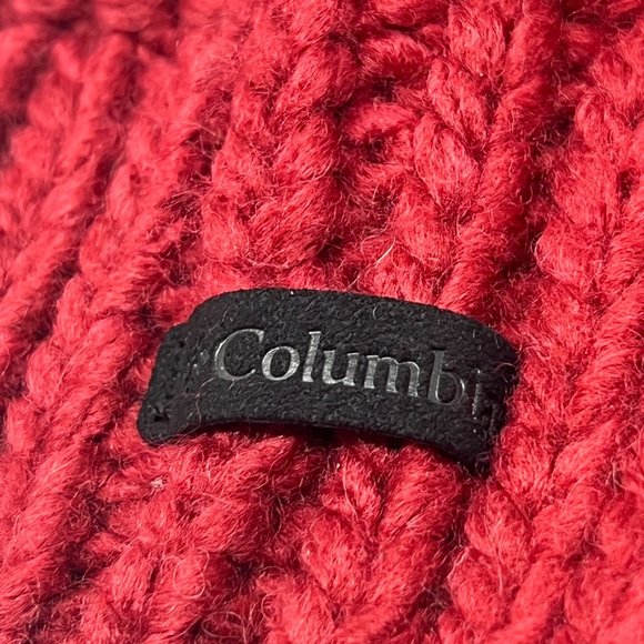 Columbia Cable Knit Beanie Hat Red Cozy Pull On Red Fall Winter Red Women's OS - Picture 3 of 4